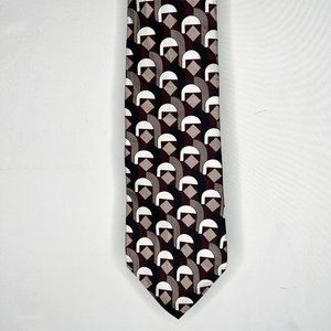 George Machado Zylos Men’s Tie Maroon Black Cream Geometric Italian Silk 57 x 4